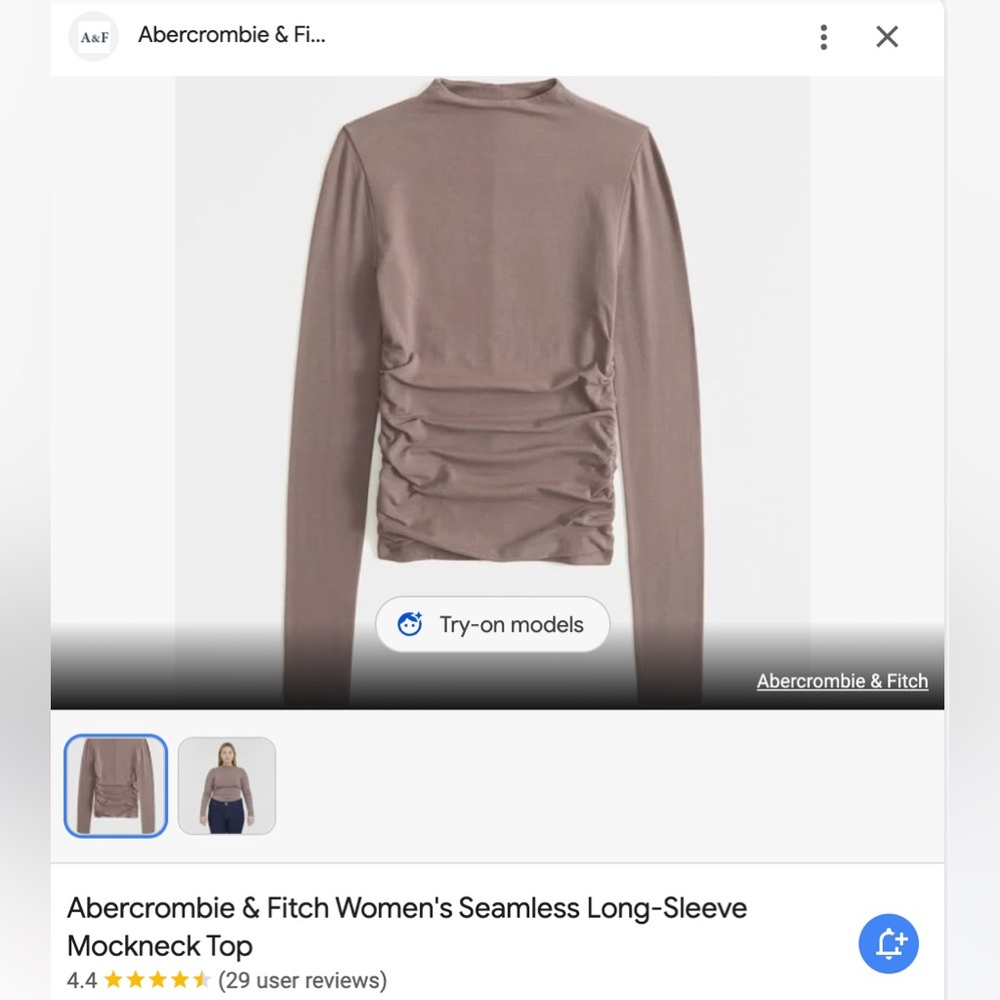 Abercrombie Long-Sleeve Cotton-Blend Seamless Fabric Mockneck Top - Taupe, L